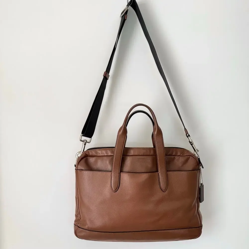 Coach Hamilton Leather Briefcase Laptop Bag Business Travel Saddle Brown F22529